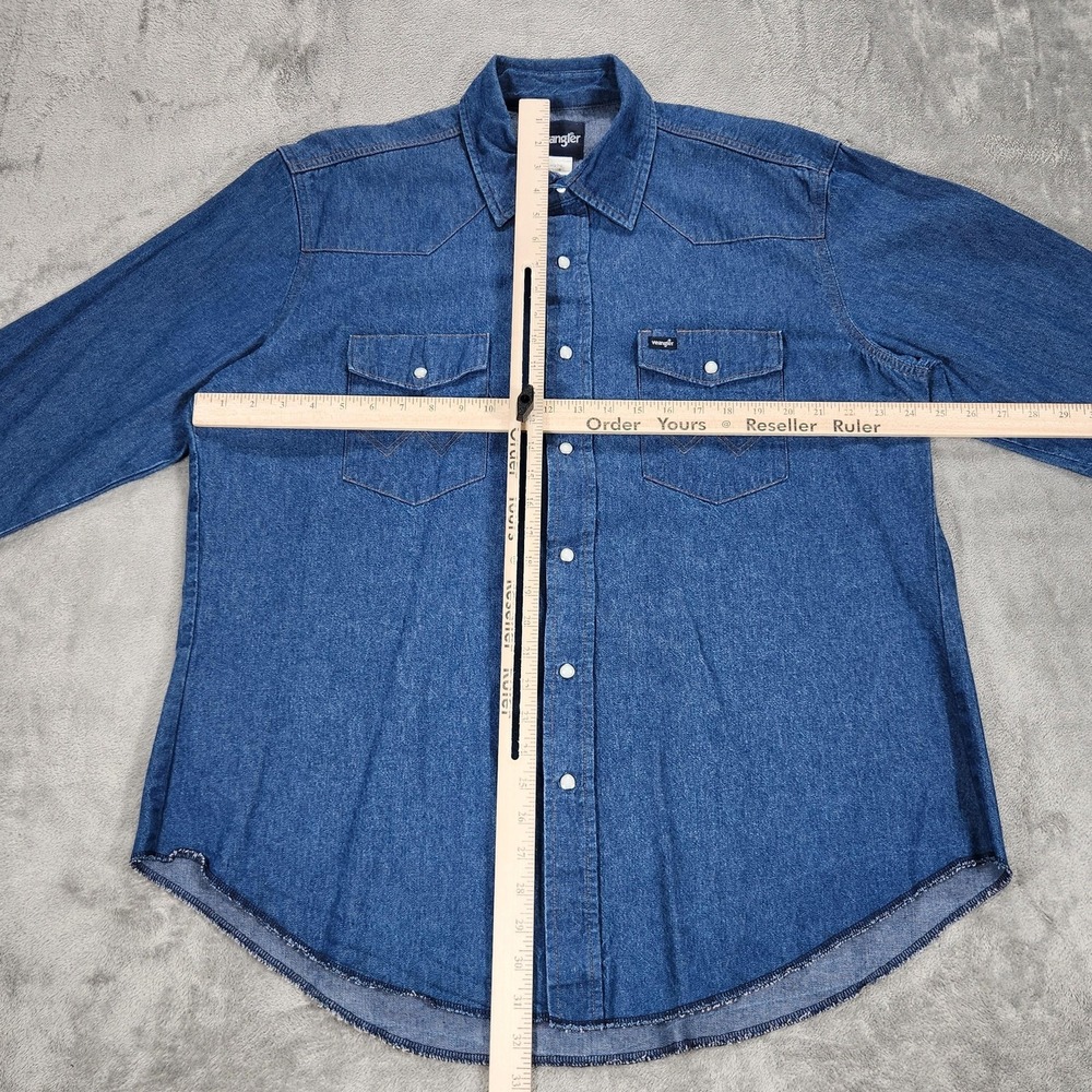 Wrangler Shirt Mens XL Blue Denim Western Pearl Snap Long Sleeve Cowboy Workwear - Picture 9 of 13